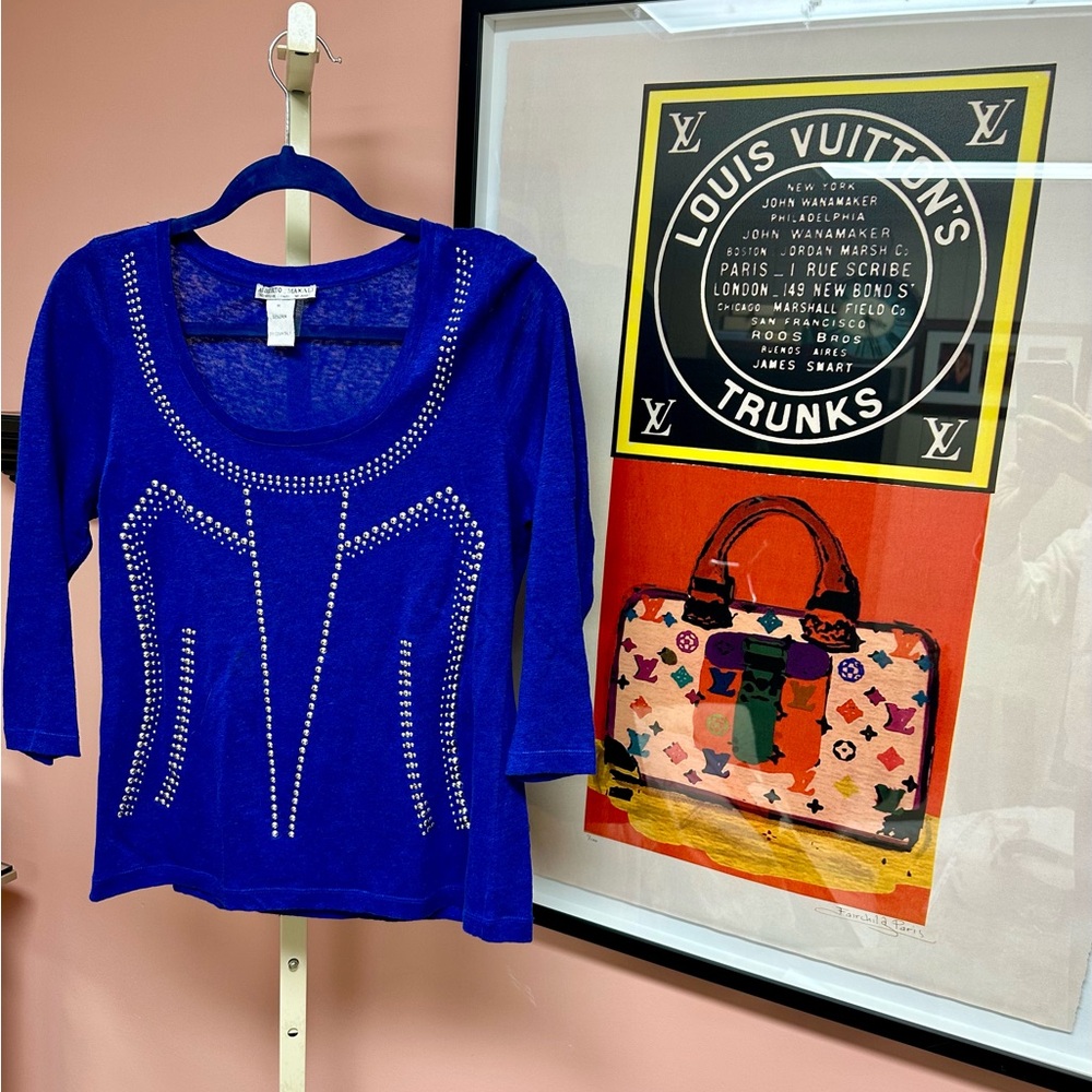 Designer Alberto Makali Blue Studded Top
